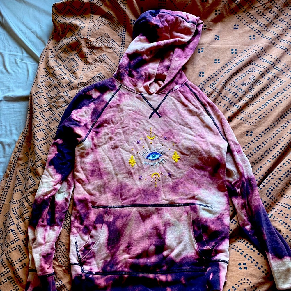 Psychedelic hand embroidered tye dye hoodie
